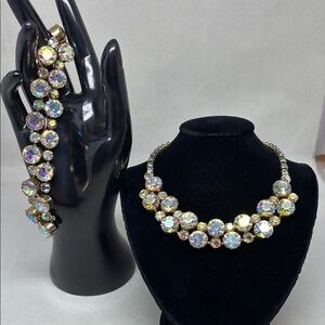 Stunning vintage AB rhinestone Necklace and Bracelet Set